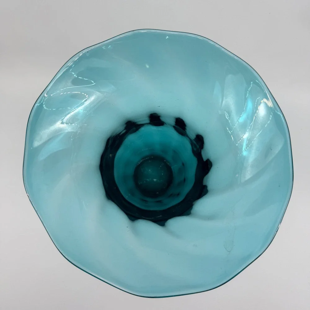MCM Teal Swirl Optic Flared Glass Vase Blenko Style‎ Pilgrim Rainbow Kanawha